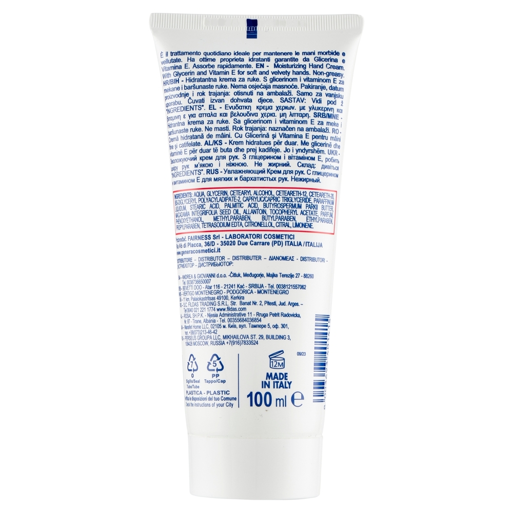 Genera Crema Mani con Glicerina e Vitamina E Idratante 100 ml